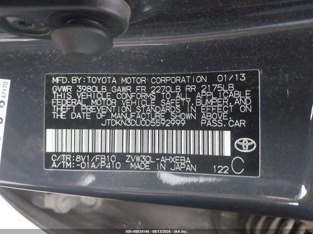 JTDKN3DU0D5592999 2013 TOYOTA PRIUS photo no. 9