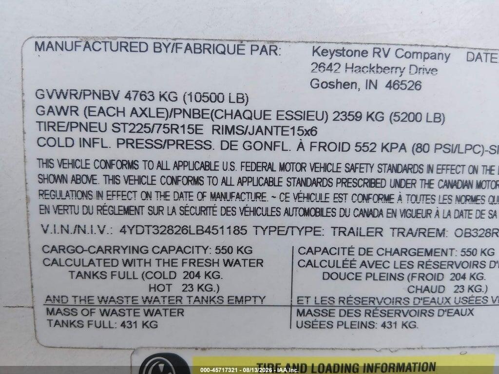 4YDT32826LB451185 2020 KEYSTONE RV OTHER photo no. 9