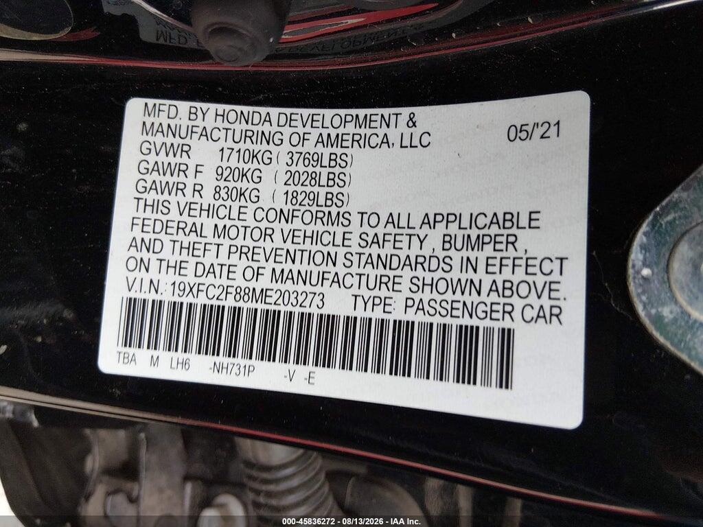 19XFC2F88ME203273 2021 HONDA CIVIC photo no. 9