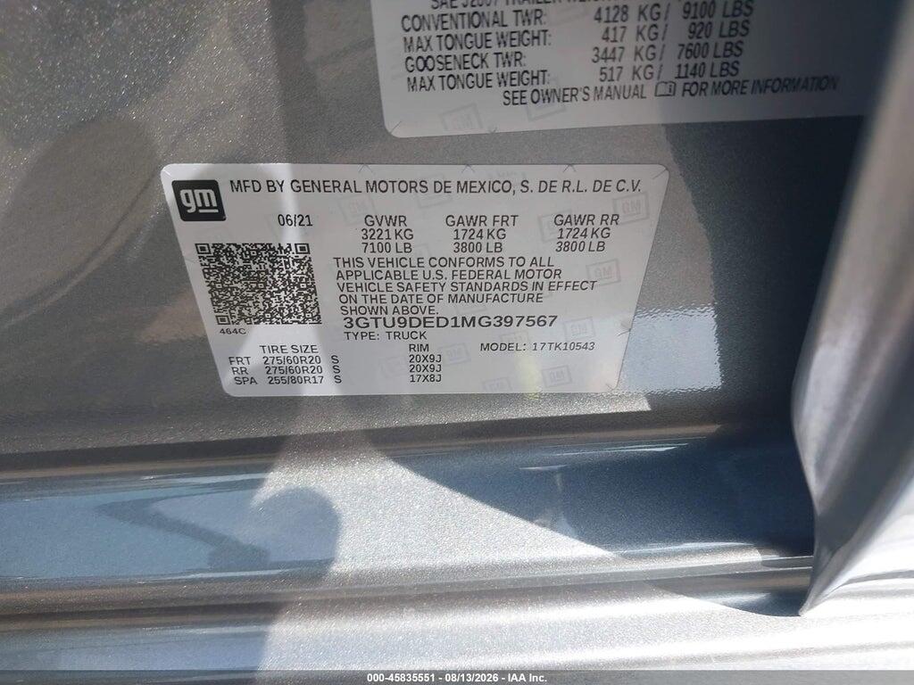 3GTU9DED1MG397567 2021 GMC SIERRA 1500 photo no. 9