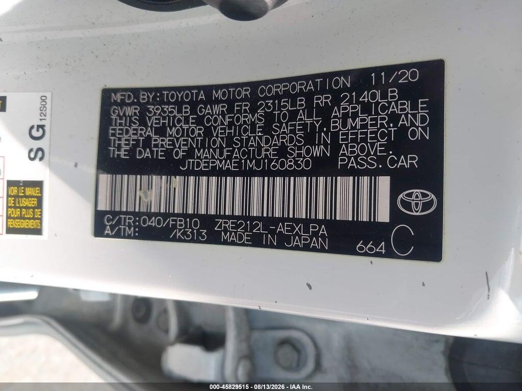 JTDEPMAE1MJ160830 2021 TOYOTA COROLLA photo no. 9