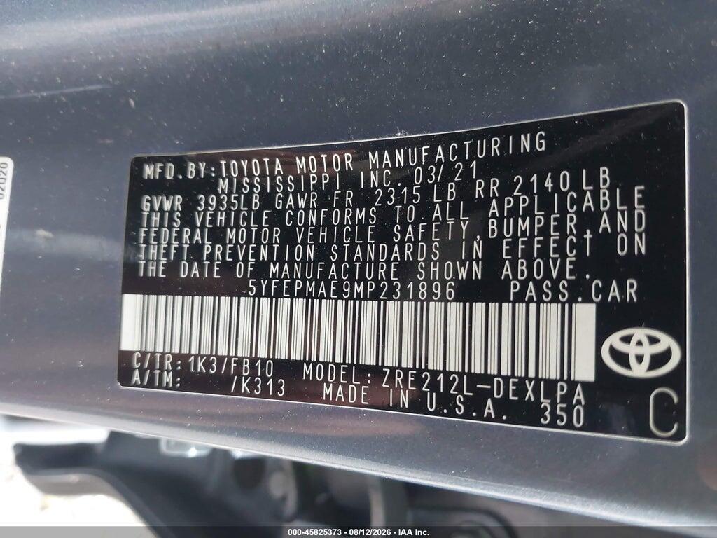 5YFEPMAE9MP231896 2021 TOYOTA COROLLA photo no. 9