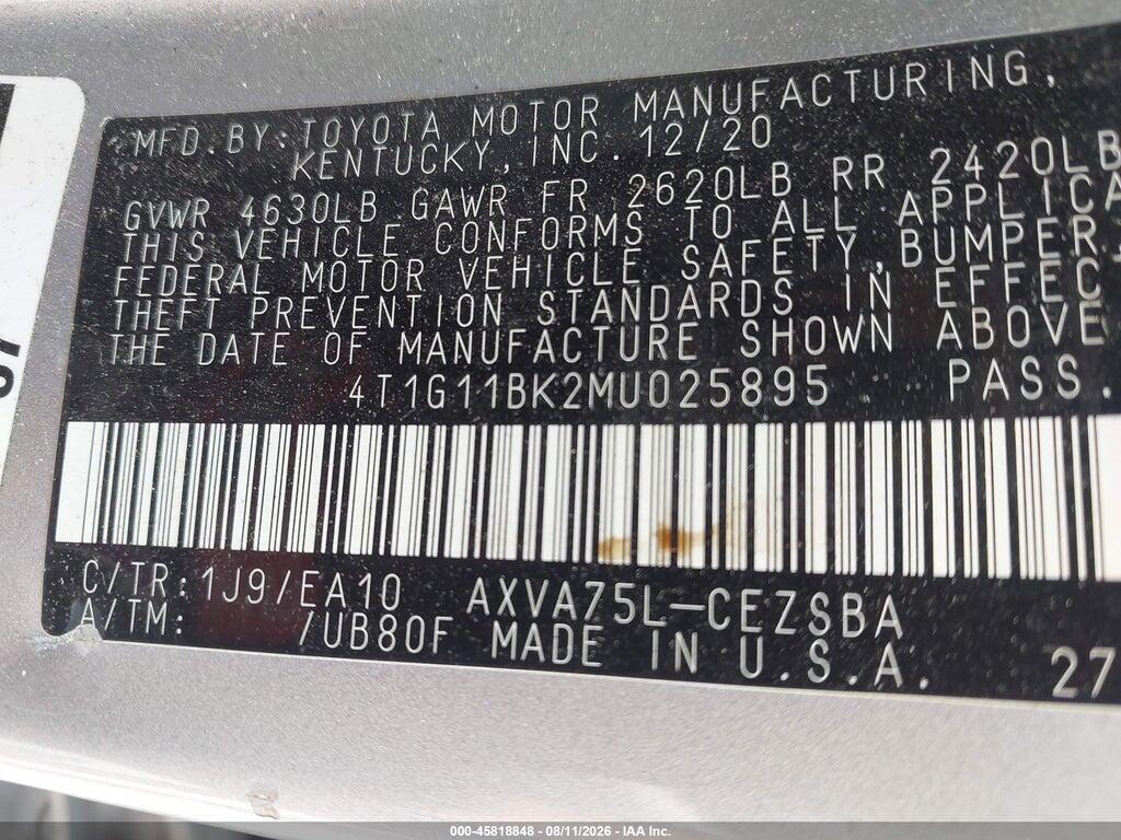 4T1G11BK2MU025895 2021 TOYOTA CAMRY photo no. 9