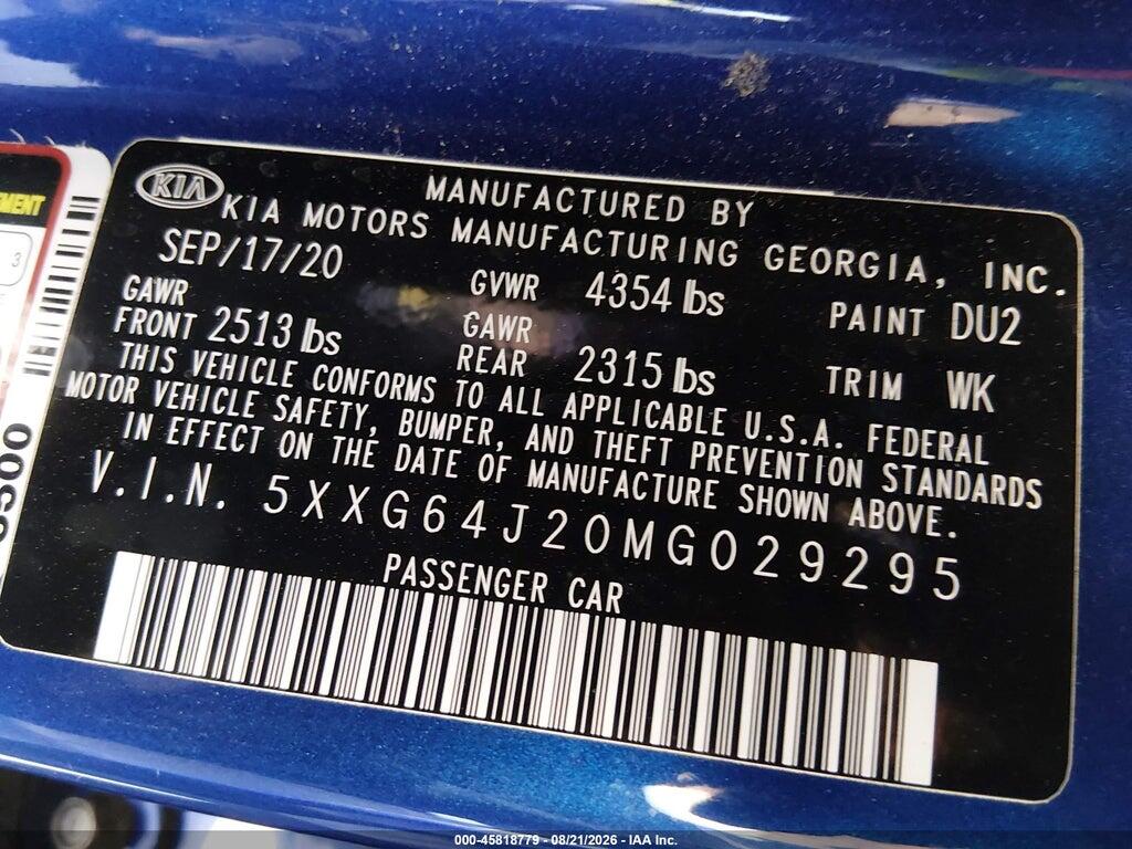 5XXG64J20MG029295 2021 KIA K5 photo no. 9