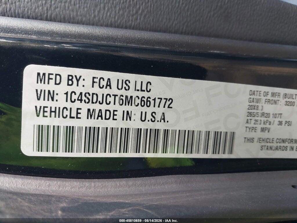 1C4SDJCT6MC661772 2021 DODGE DURANGO photo no. 9