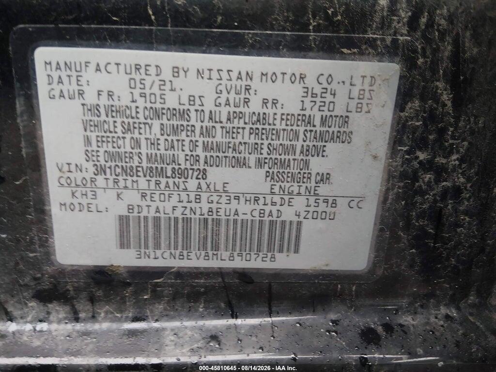 3N1CN8EV8ML890728 2021 NISSAN VERSA photo no. 9