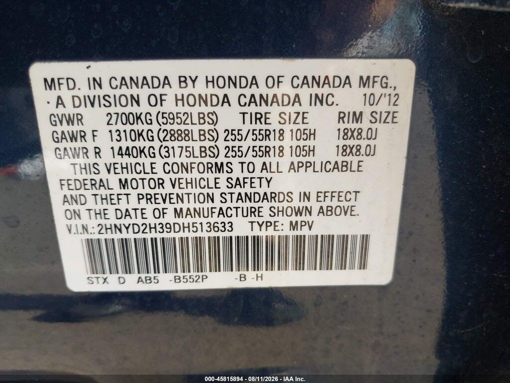 2HNYD2H39DH513633 2013 ACURA MDX photo no. 9
