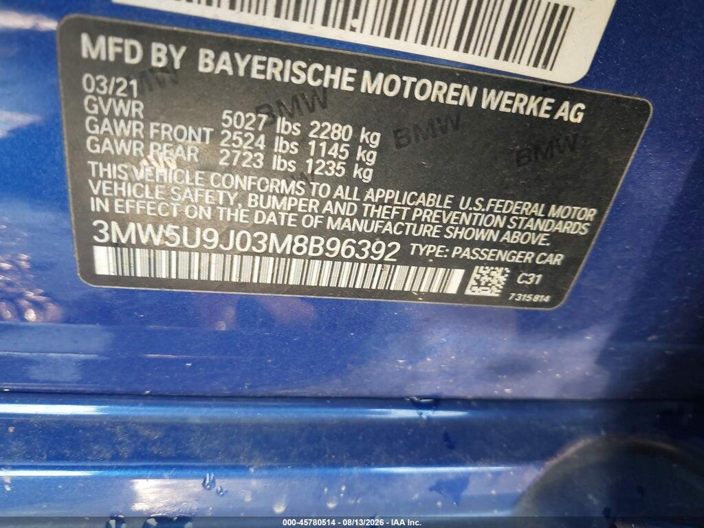 3MW5U9J03M8B96392 2021 BMW M340I photo no. 9