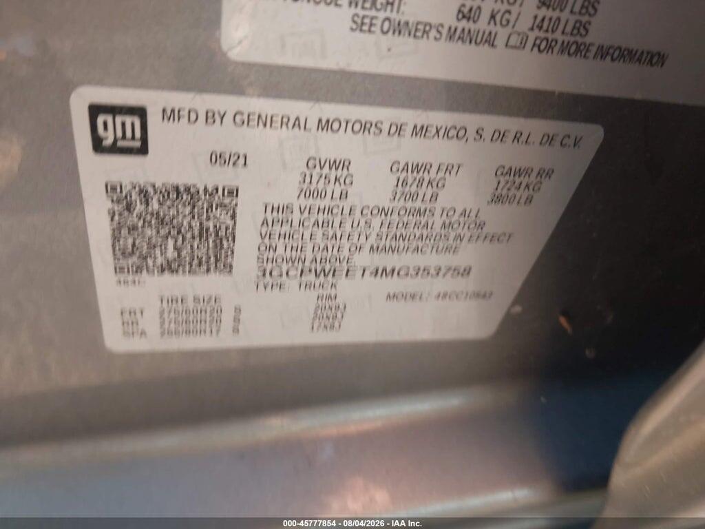 3GCPWEET4MG353758 2021 CHEVROLET SILVERADO 1500 photo no. 9