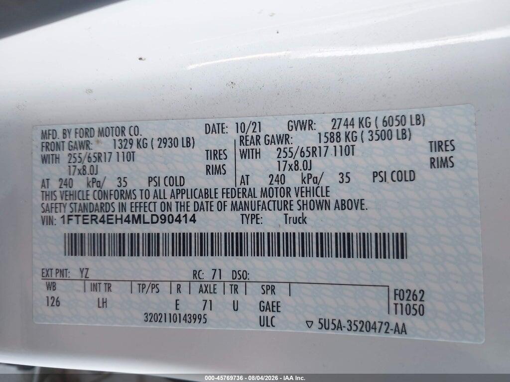 1FTER4EH4MLD90414 2021 FORD RANGER photo no. 9