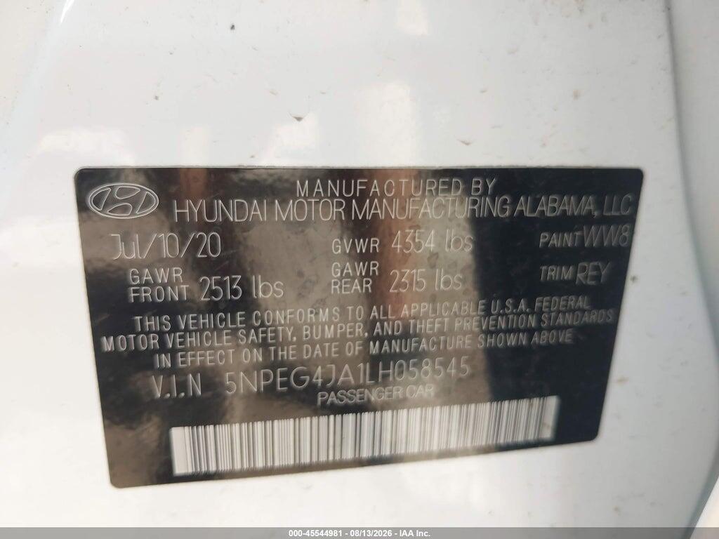 5NPEG4JA1LH058545 2020 HYUNDAI SONATA photo no. 9