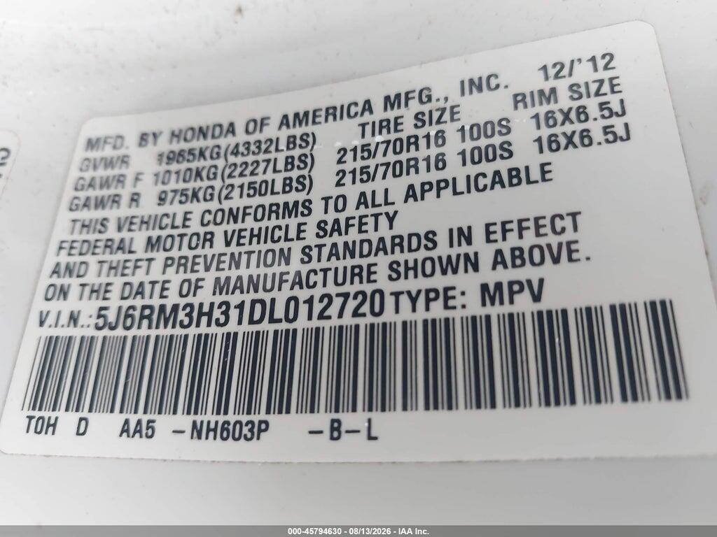 5J6RM3H31DL012720 2013 HONDA CR-V photo no. 9