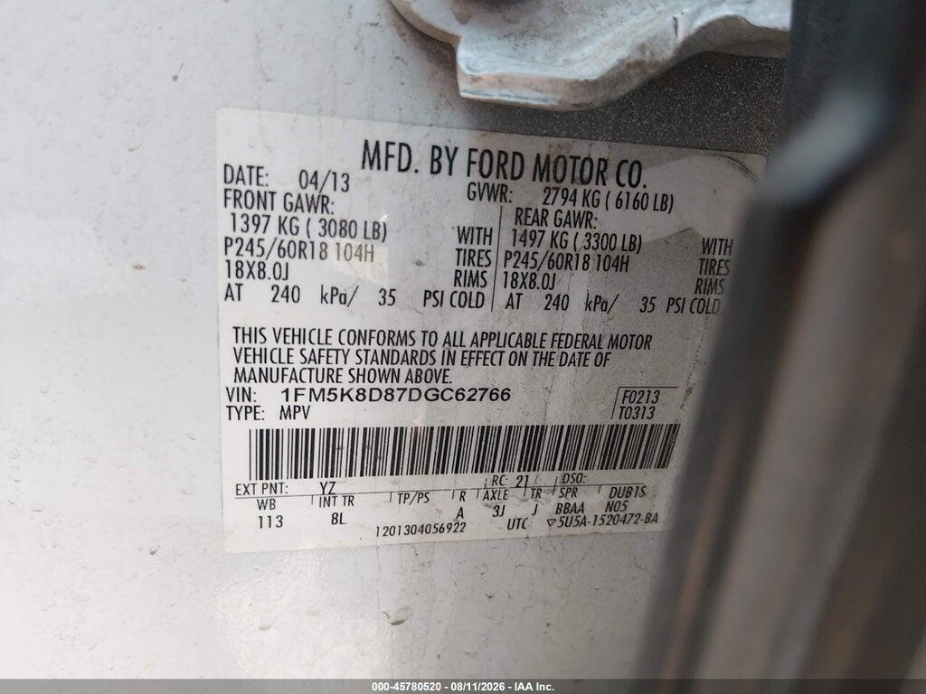 1FM5K8D87DGC62766 2013 FORD EXPLORER photo no. 9