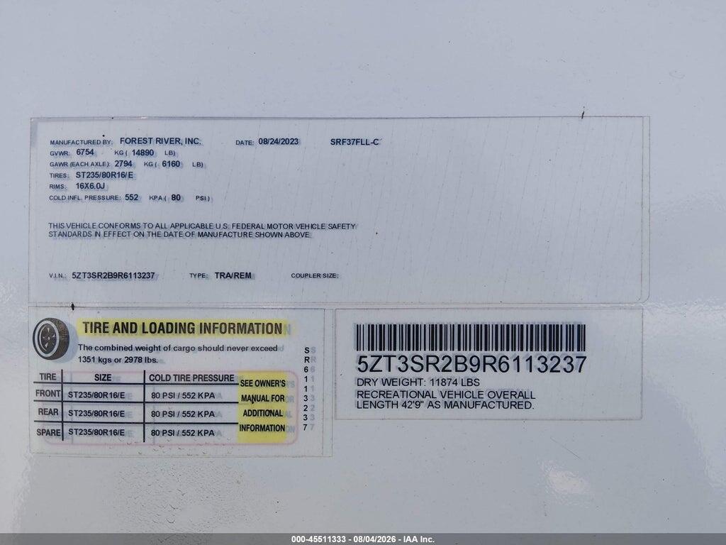 5ZT3SR2B9R6113237 2024 FOREST RIVER SABRE photo no. 9