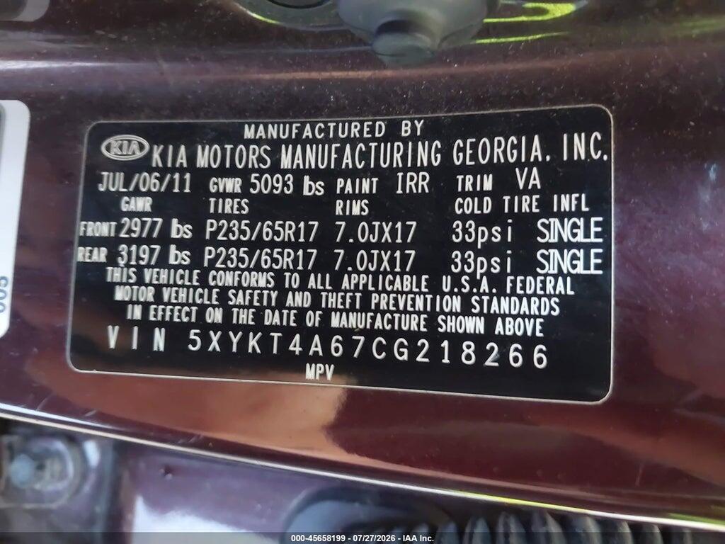 5XYKT4A67CG218266 2012 KIA SORENTO photo no. 9