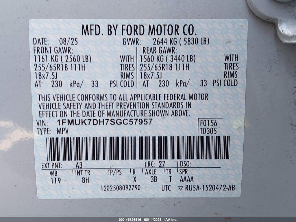 1FMUK7DH7SGC57957 2025 FORD EXPLORER photo no. 9