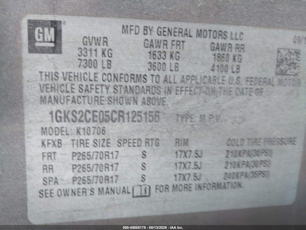 1GKS2CE05CR125156 2012 GMC YUKON photo no. 9