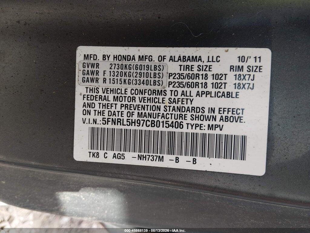 5FNRL5H97CB015406 2012 HONDA ODYSSEY photo no. 9