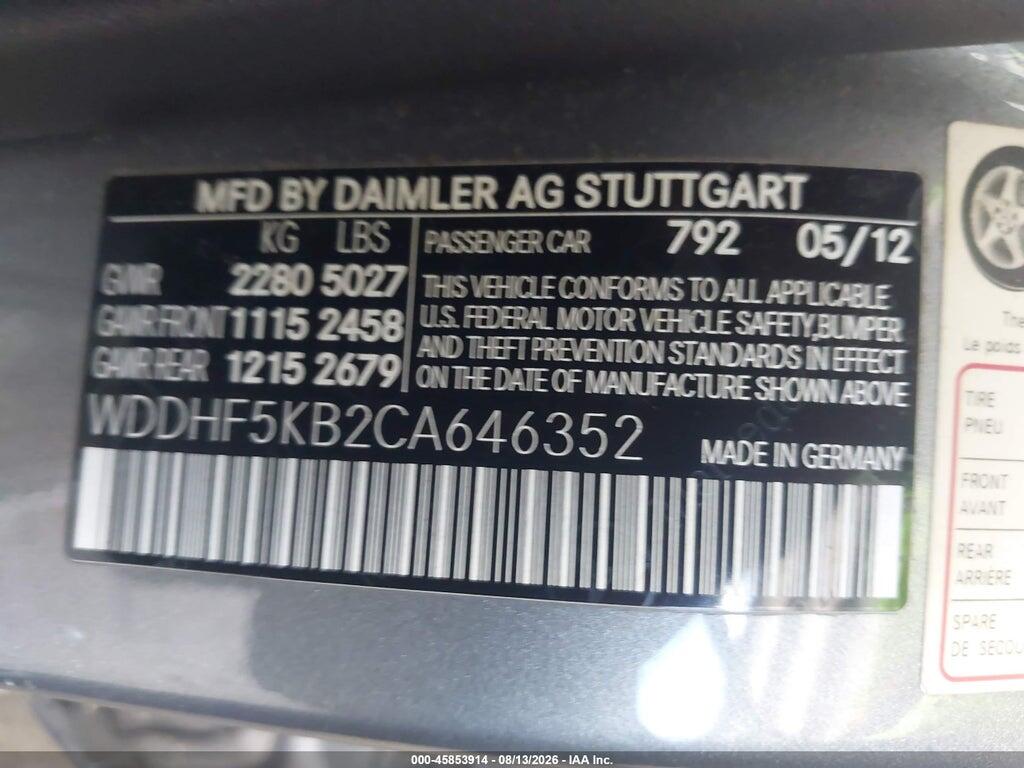 WDDHF5KB2CA646352 2012 MERCEDES-BENZ E 350 photo no. 9