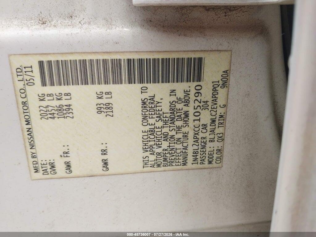 1N4BL2APXCC105290 2012 NISSAN ALTIMA photo no. 9