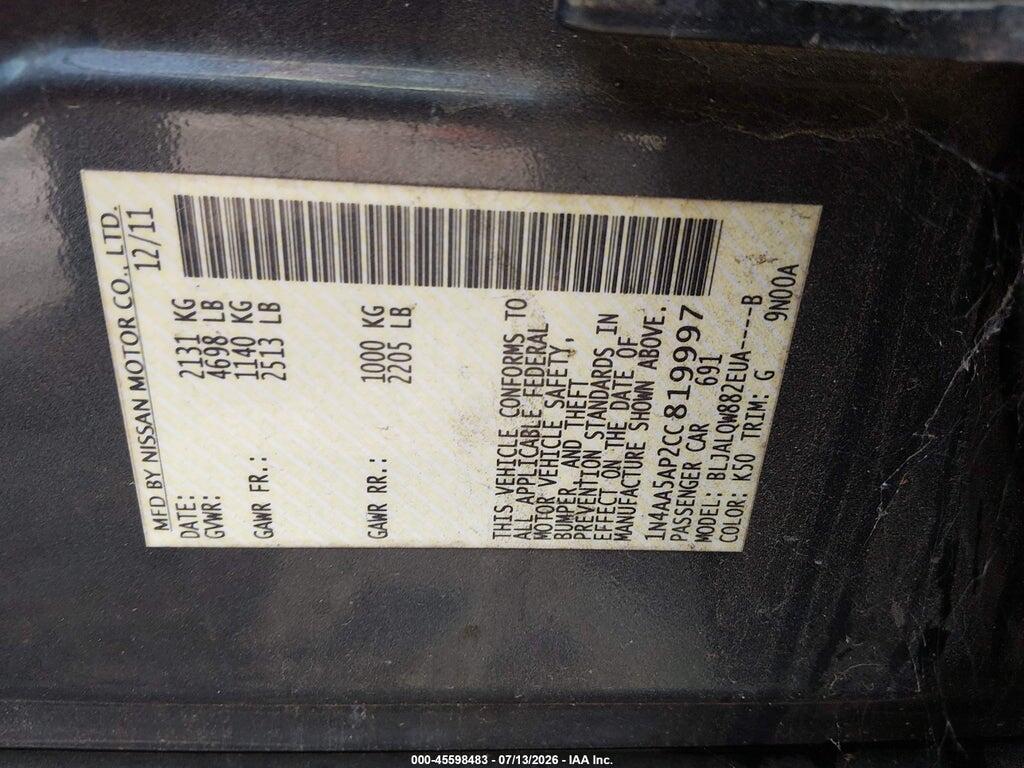 1N4AA5AP2CC819997 2012 NISSAN MAXIMA photo no. 9