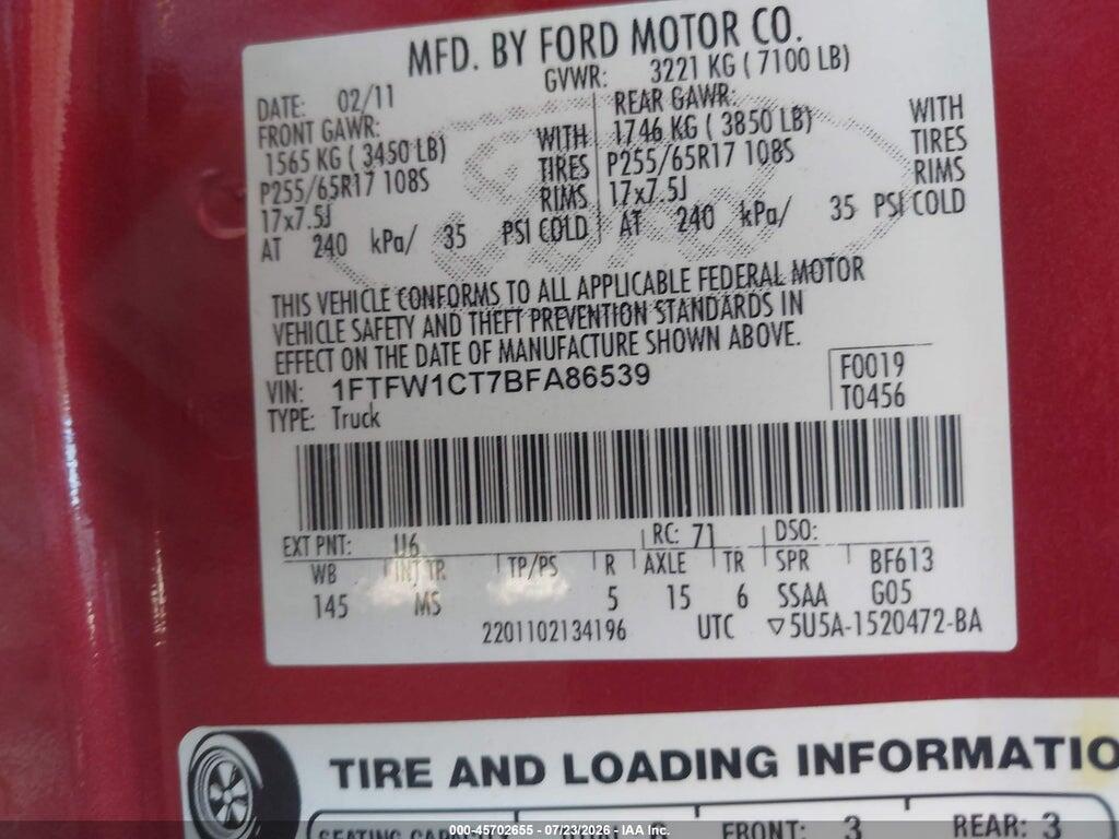 1FTFW1CT7BFA86539 2011 FORD F-150 photo no. 9