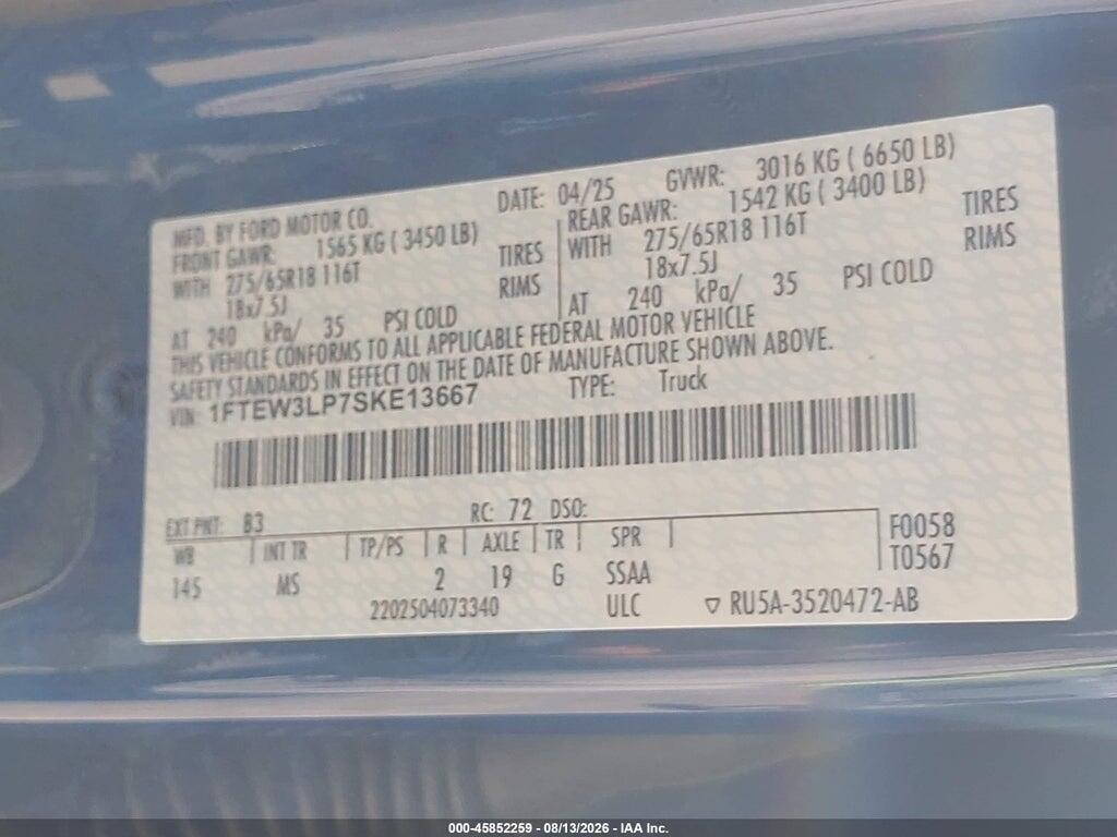 1FTEW3LP7SKE13667 2025 FORD F-150 photo no. 9