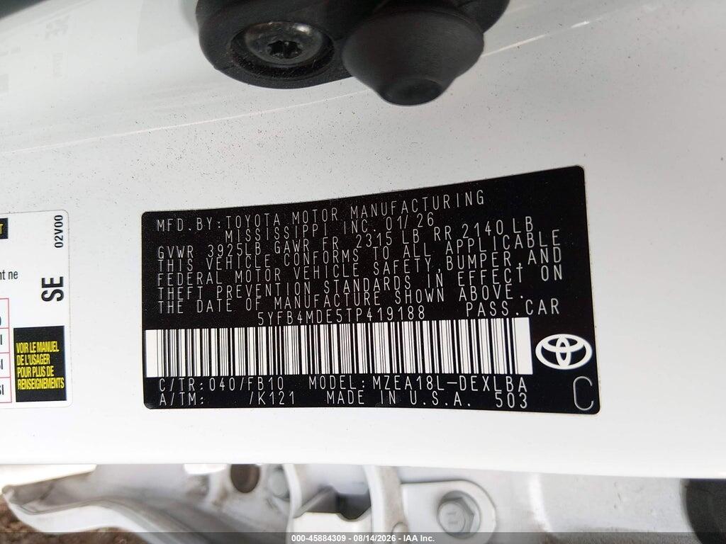 5YFB4MDE5TP419188 2026 TOYOTA COROLLA photo no. 9