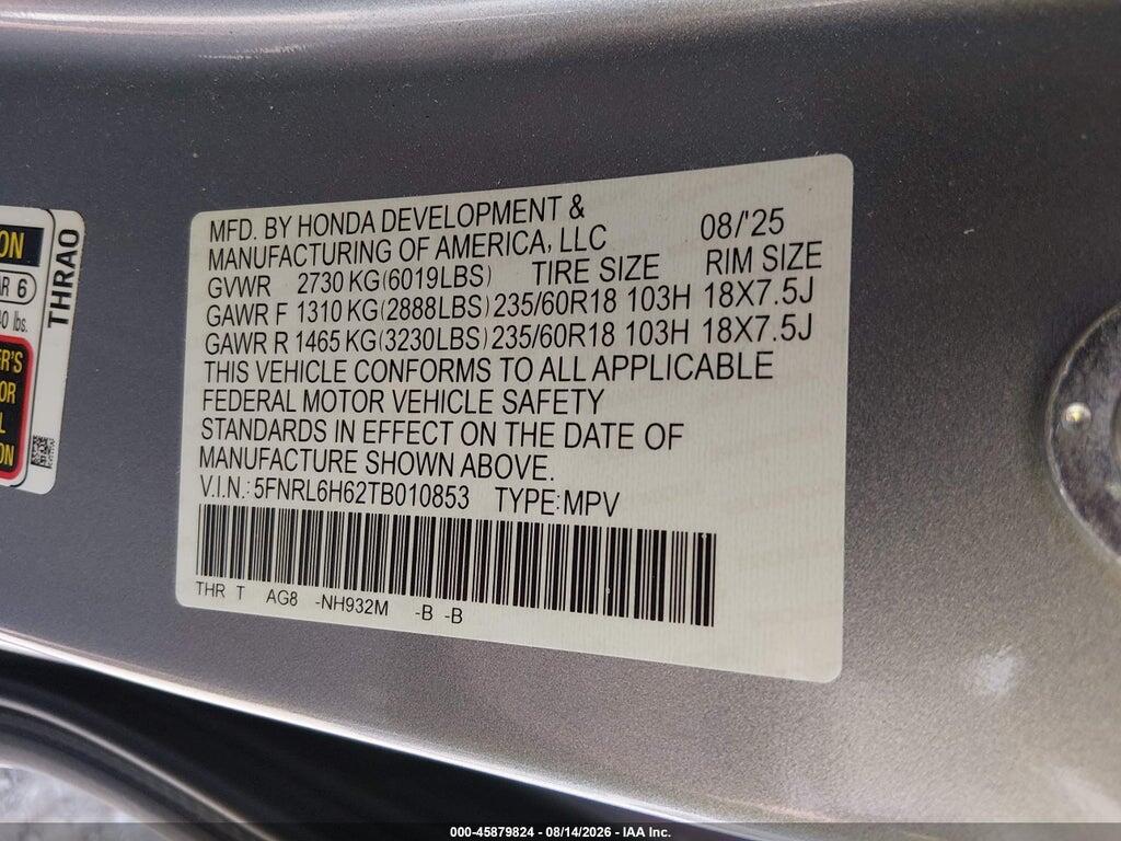 5FNRL6H62TB010853 2026 HONDA ODYSSEY photo no. 9