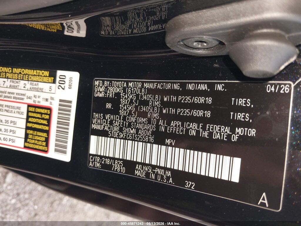 5TDESKFC6TS255816 2026 TOYOTA SIENNA photo no. 9