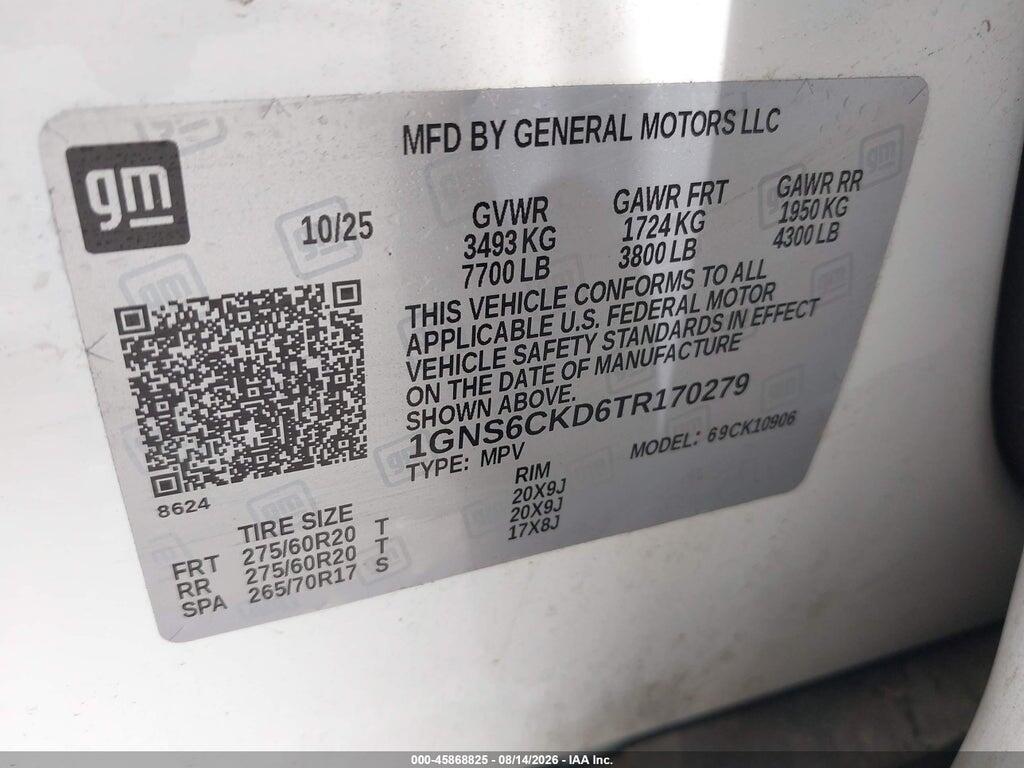 1GNS6CKD6TR170279 2026 CHEVROLET SUBURBAN photo no. 9