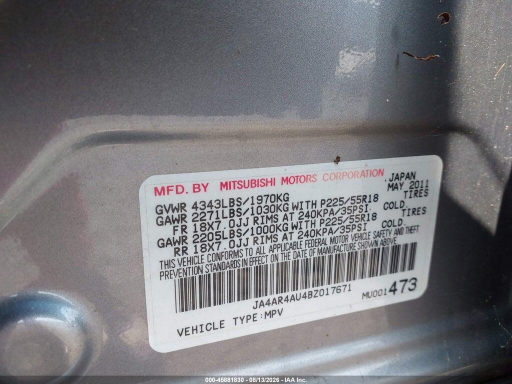 JA4AR4AU4BZ017671 2011 MITSUBISHI OUTLANDER SPORT photo no. 9