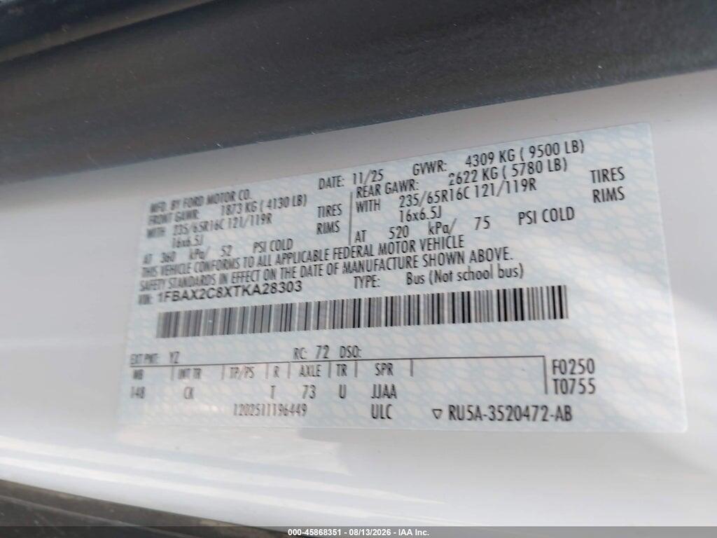 1FBAX2C8XTKA28303 2026 FORD TRANSIT-350 PASSENGER VAN photo no. 9