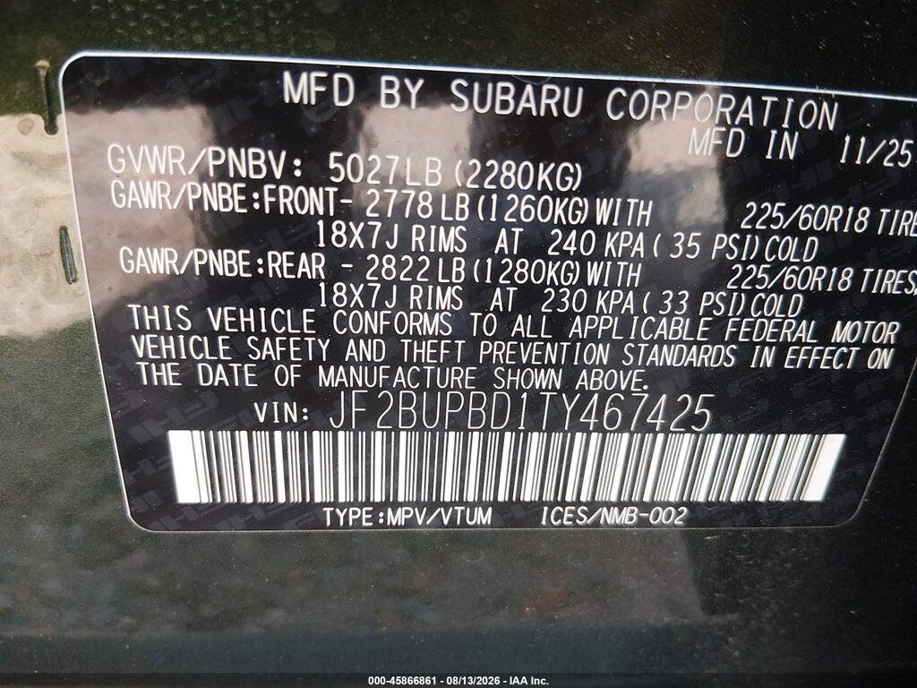 JF2BUPBD1TY467425 2026 SUBARU OUTBACK photo no. 9