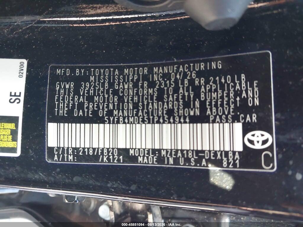 5YFB4MDE5TP454944 2026 TOYOTA COROLLA photo no. 9
