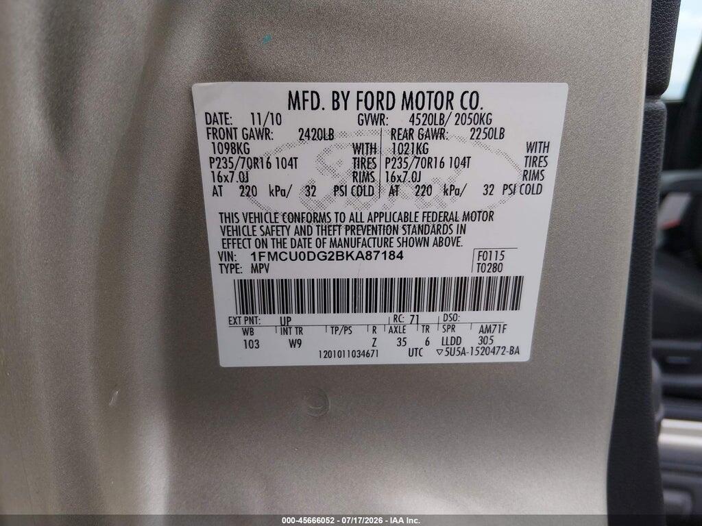 1FMCU0DG2BKA87184 2011 FORD ESCAPE photo no. 9