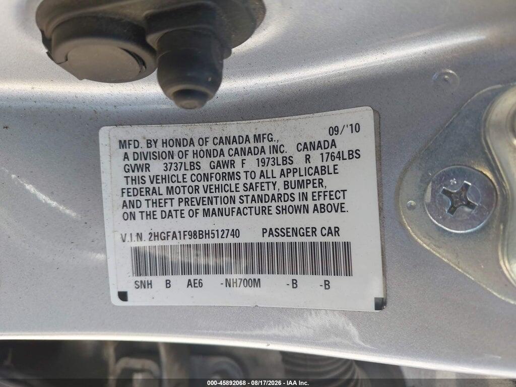 2HGFA1F98BH512740 2011 HONDA CIVIC photo no. 9