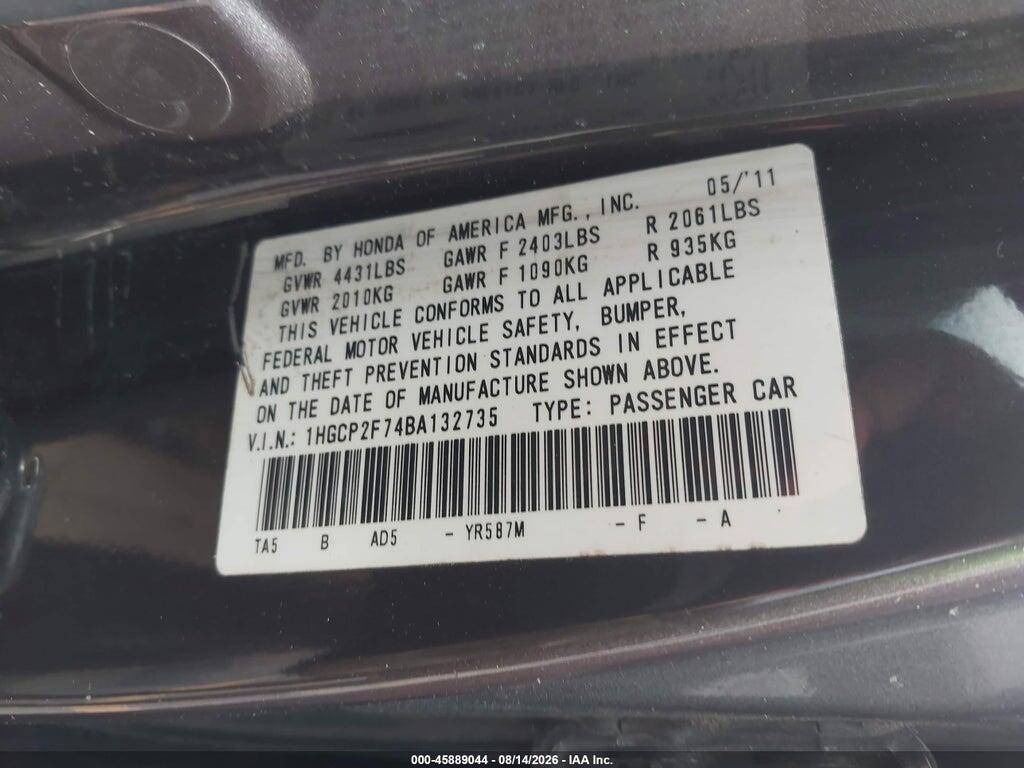 1HGCP2F74BA132735 2011 HONDA ACCORD photo no. 9