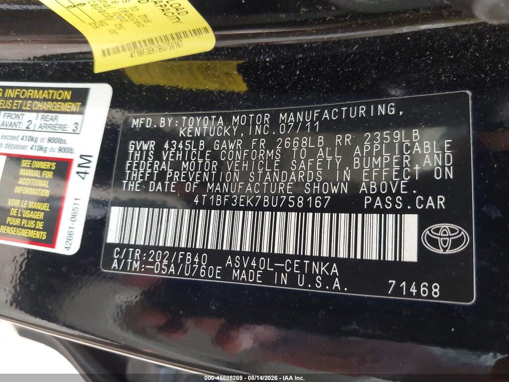 4T1BF3EK7BU758167 2011 TOYOTA CAMRY photo no. 9