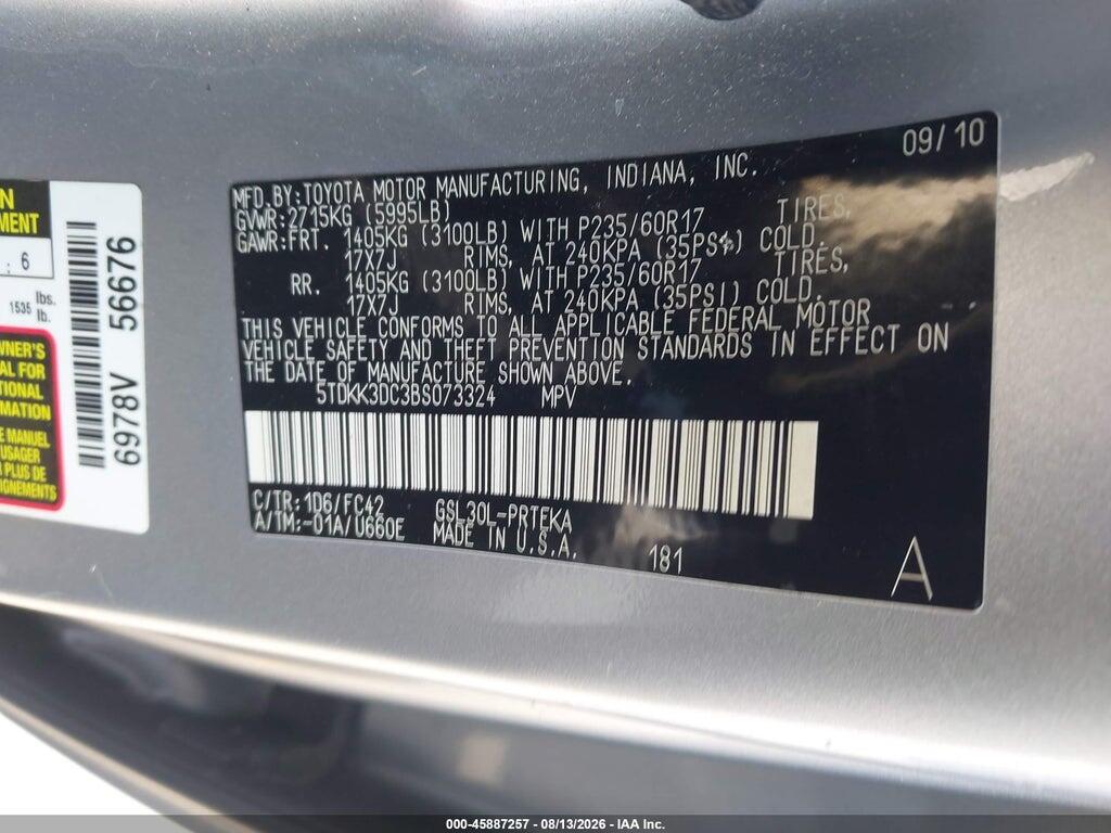 5TDKK3DC3BS073324 2011 TOYOTA SIENNA photo no. 9