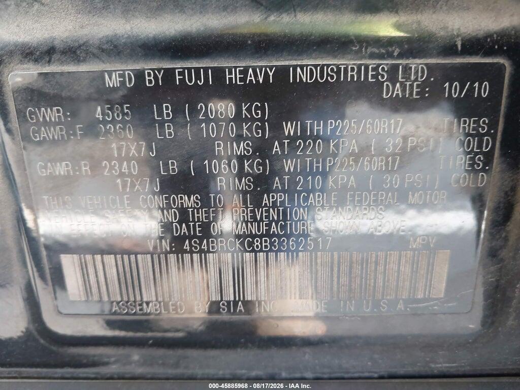 4S4BRCKC8B3362517 2011 SUBARU OUTBACK photo no. 9