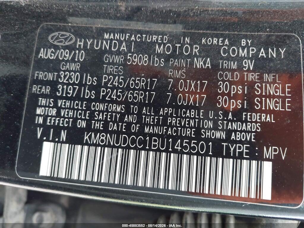 KM8NUDCC1BU145501 2011 HYUNDAI VERACRUZ photo no. 9