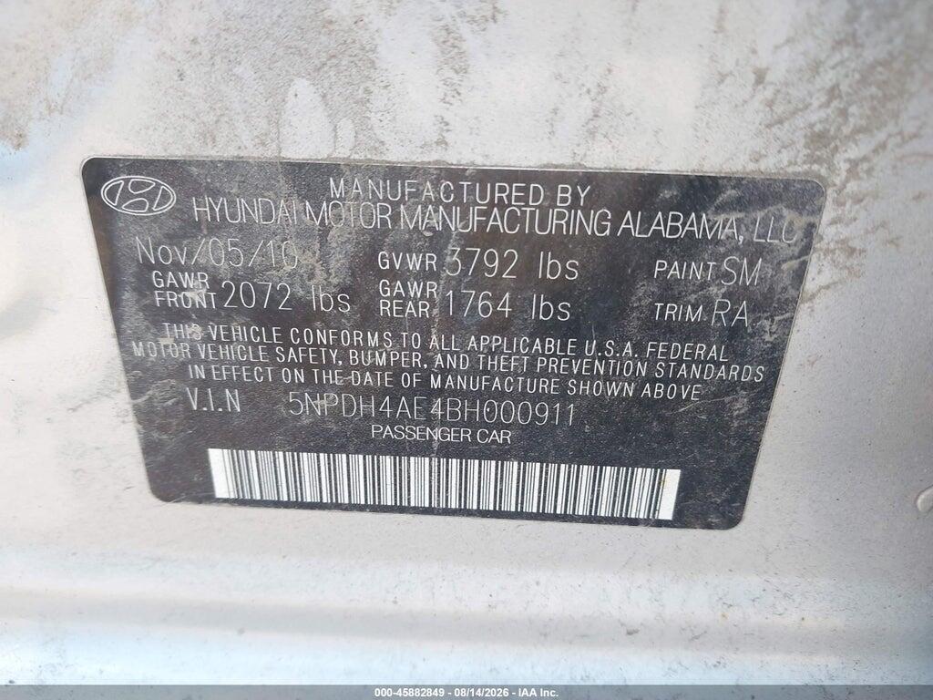 5NPDH4AE4BH000911 2011 HYUNDAI ELANTRA photo no. 9
