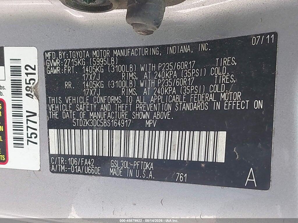 5TDZK3DC5BS164917 2011 TOYOTA SIENNA photo no. 9
