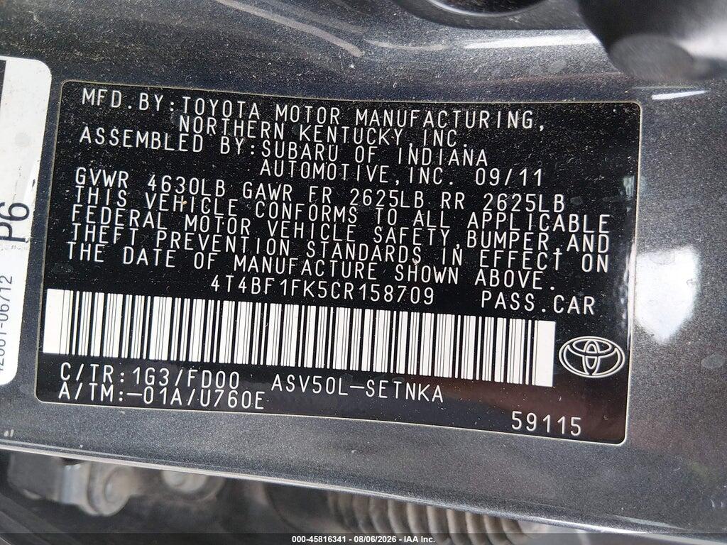 4T4BF1FK5CR158709 2012 TOYOTA CAMRY photo no. 9