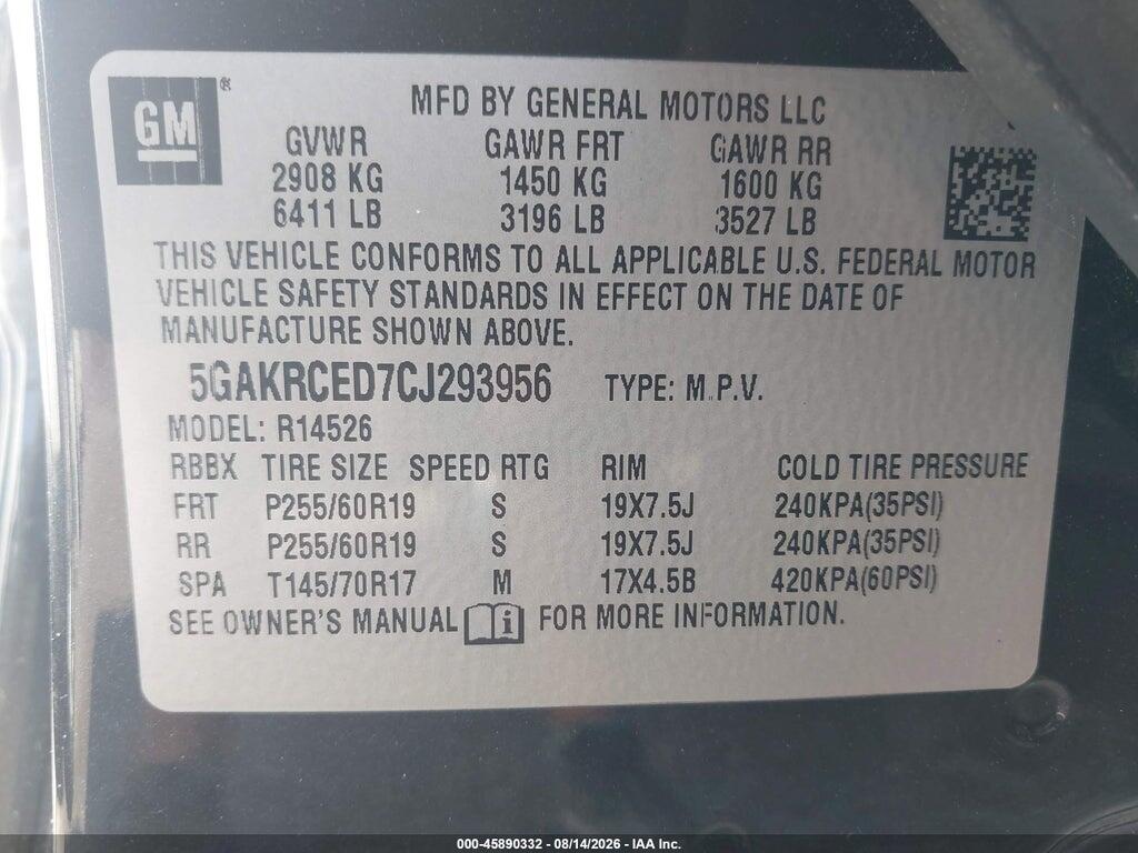5GAKRCED7CJ293956 2012 BUICK ENCLAVE photo no. 9