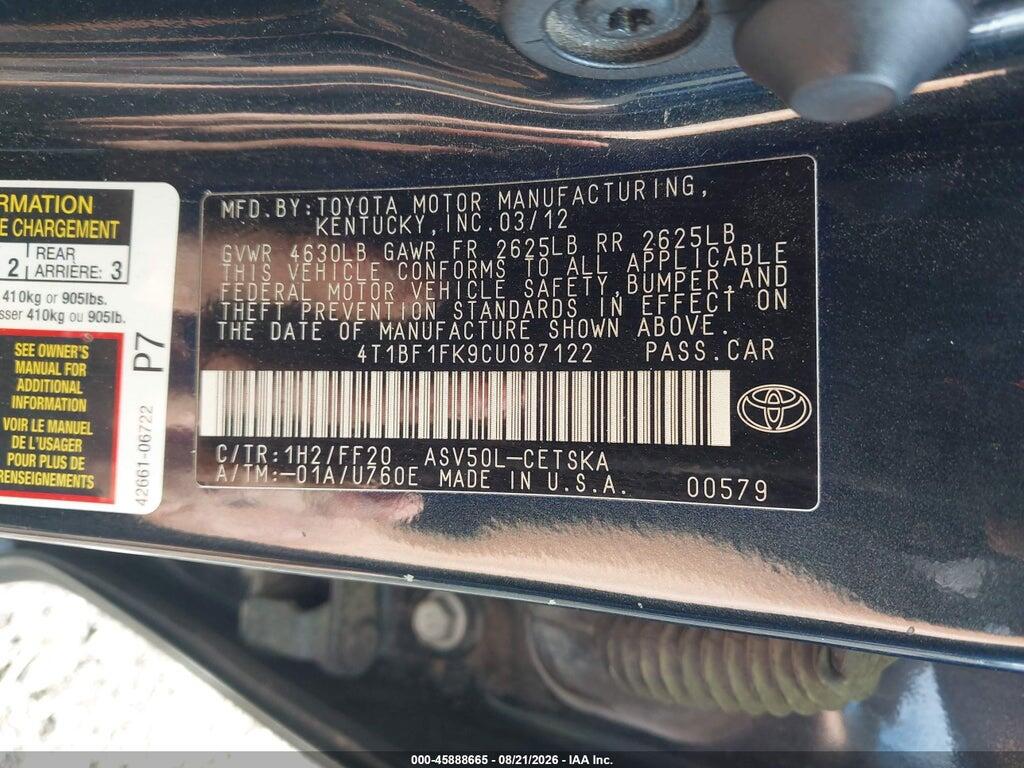 4T1BF1FK9CU087122 2012 TOYOTA CAMRY photo no. 9
