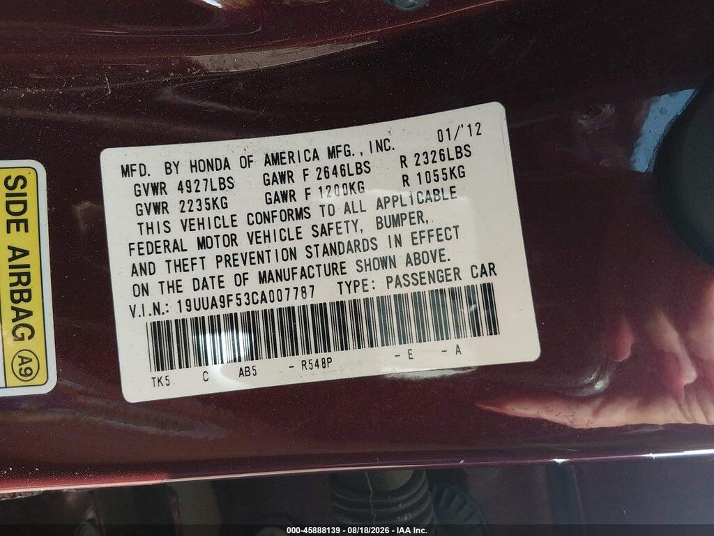 19UUA9F53CA007787 2012 ACURA TL photo no. 9