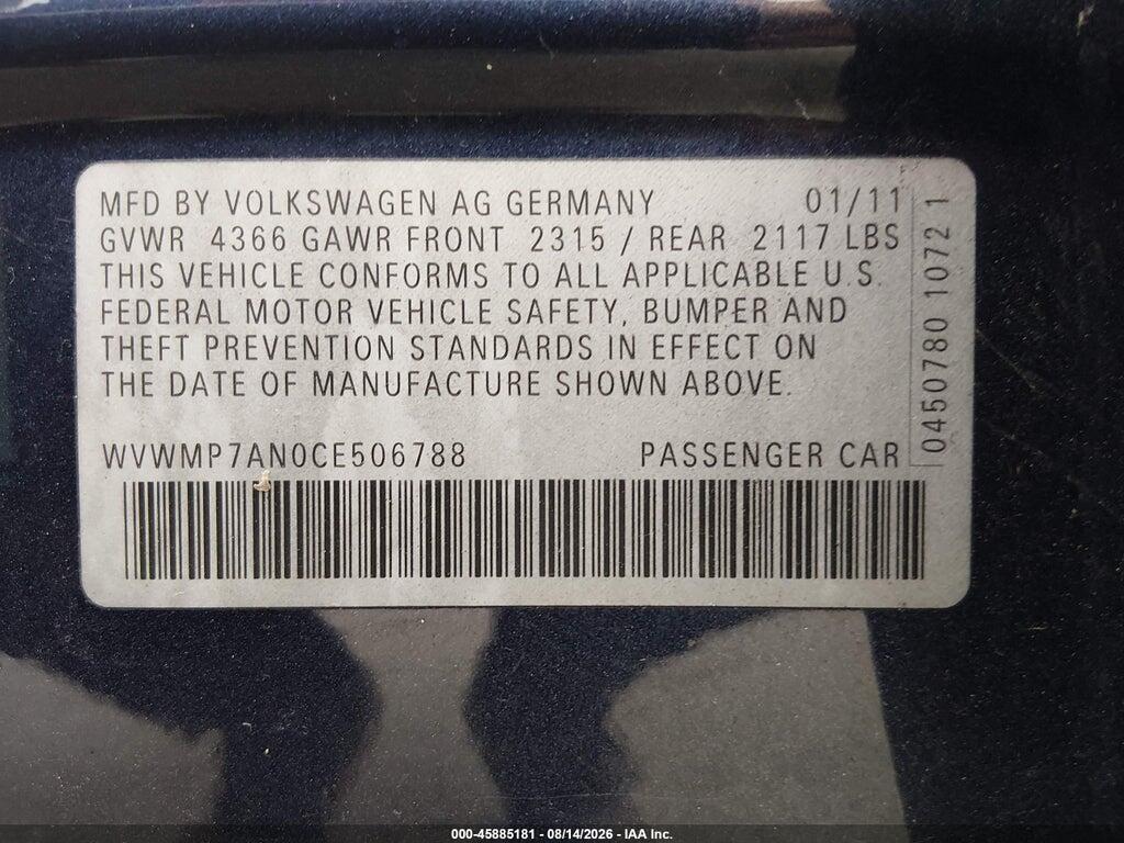 WVWMP7AN0CE506788 2012 VOLKSWAGEN CC photo no. 9