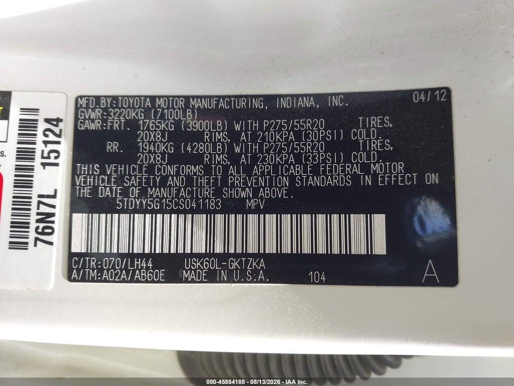 5TDYY5G15CS041183 2012 TOYOTA SEQUOIA photo no. 9